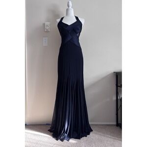 Vintage Y2K Cache Prom Dress Formal Special Occasion Navy Blue Mesh Cutout